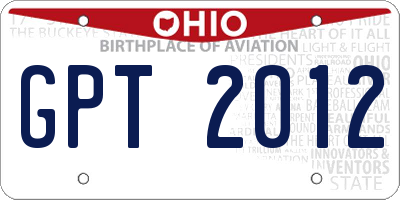 OH license plate GPT2012