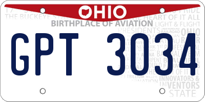 OH license plate GPT3034