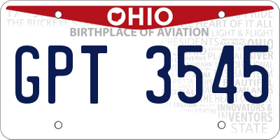 OH license plate GPT3545