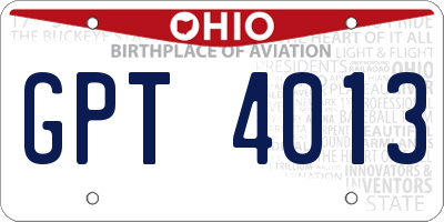 OH license plate GPT4013