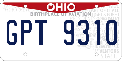 OH license plate GPT9310