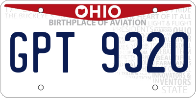OH license plate GPT9320
