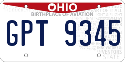 OH license plate GPT9345