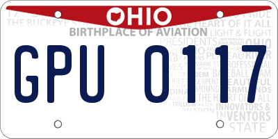 OH license plate GPU0117