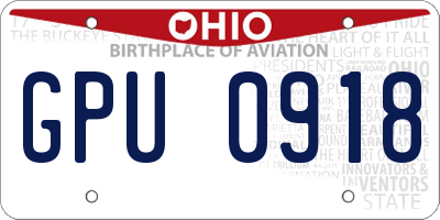 OH license plate GPU0918