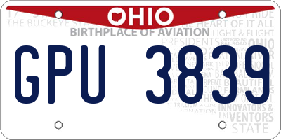 OH license plate GPU3839