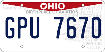 OH license plate GPU7670