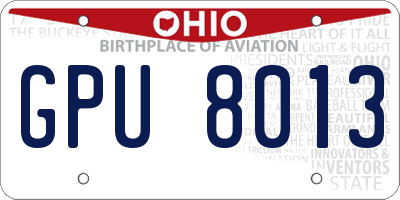 OH license plate GPU8013