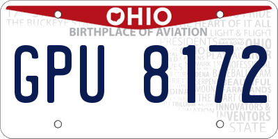 OH license plate GPU8172