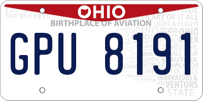OH license plate GPU8191