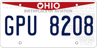 OH license plate GPU8208