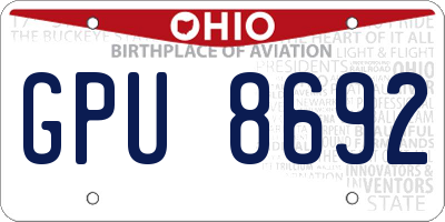 OH license plate GPU8692