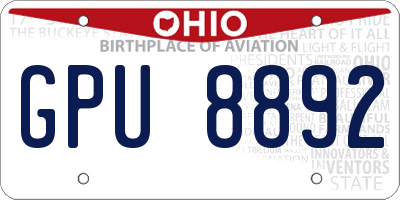 OH license plate GPU8892