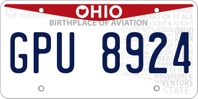 OH license plate GPU8924