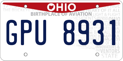 OH license plate GPU8931