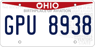 OH license plate GPU8938