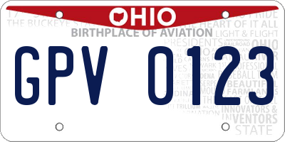 OH license plate GPV0123