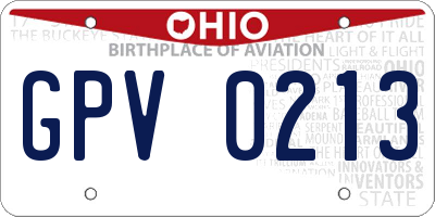 OH license plate GPV0213