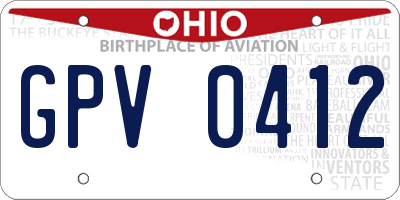 OH license plate GPV0412