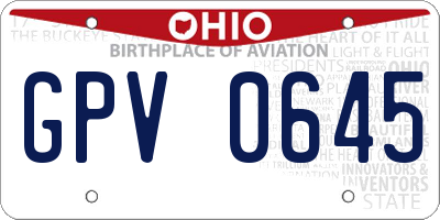 OH license plate GPV0645