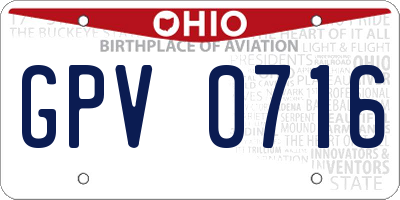 OH license plate GPV0716