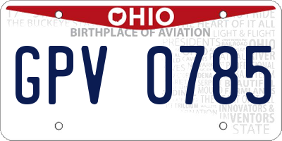 OH license plate GPV0785