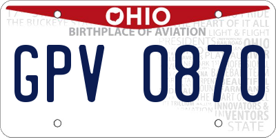 OH license plate GPV0870
