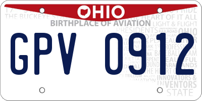 OH license plate GPV0912