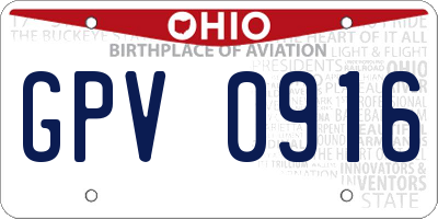 OH license plate GPV0916