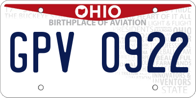 OH license plate GPV0922