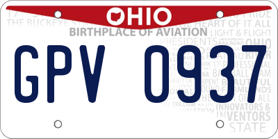 OH license plate GPV0937