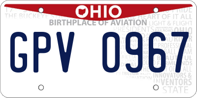 OH license plate GPV0967