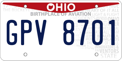 OH license plate GPV8701