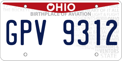 OH license plate GPV9312