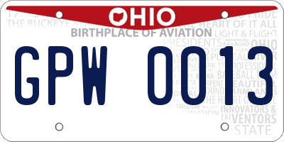 OH license plate GPW0013