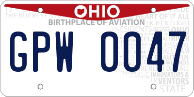 OH license plate GPW0047