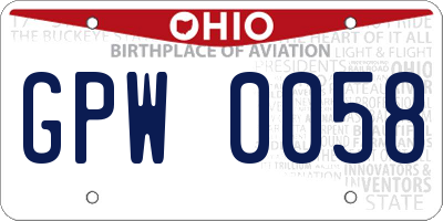 OH license plate GPW0058