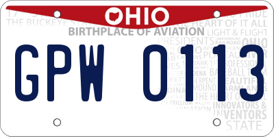 OH license plate GPW0113