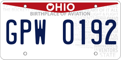 OH license plate GPW0192