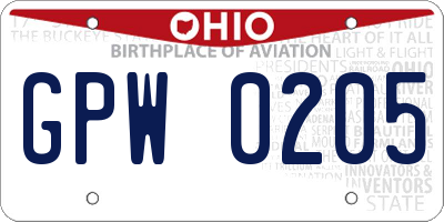 OH license plate GPW0205