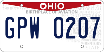 OH license plate GPW0207