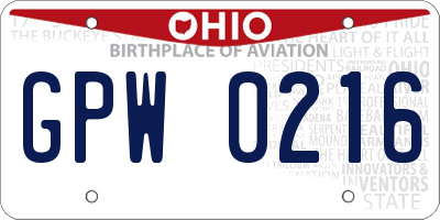 OH license plate GPW0216