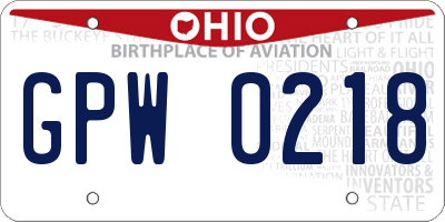 OH license plate GPW0218