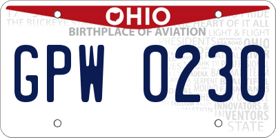 OH license plate GPW0230