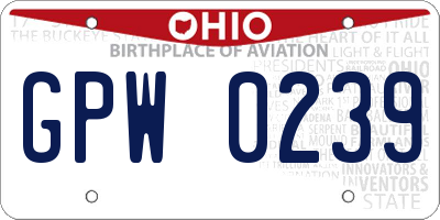 OH license plate GPW0239
