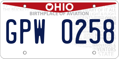 OH license plate GPW0258