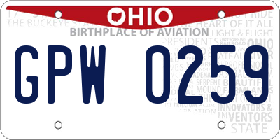 OH license plate GPW0259