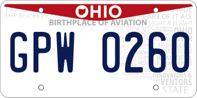 OH license plate GPW0260