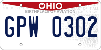 OH license plate GPW0302