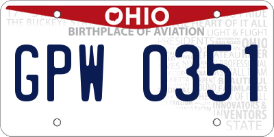 OH license plate GPW0351